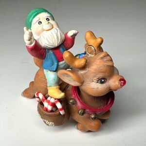 Vintage Rudolph the Red-nosed Reindeer and Elf Christmas Ornament Enesco 1991